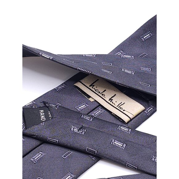 Nicole Miller Men's Gray Geometric Silk Tie - Picture 3 of 10